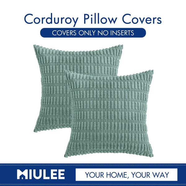 MIULEE Pack of 2 Corduroy Decorative Throw Pillow Covers 18x18 Inch Soft Boho Striped Pillow Covers Modern Farmhouse Christmas Home Decor for Sofa Living Room Couch Bed Cream White