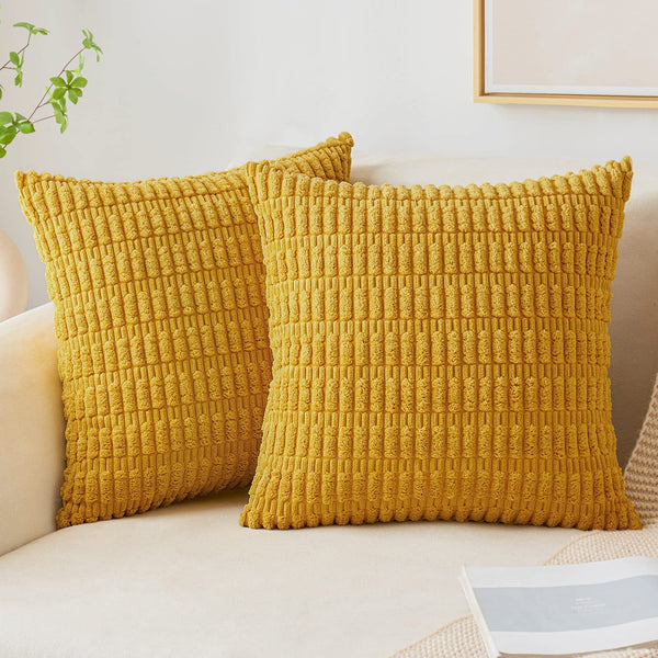 MIULEE Pack of 2 Corduroy Decorative Throw Pillow Covers 18x18 Inch Soft Boho Striped Pillow Covers Modern Farmhouse Christmas Home Decor for Sofa Living Room Couch Bed Cream White