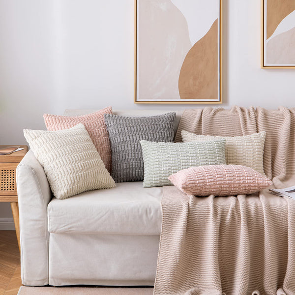 MIULEE Pack of 2 Corduroy Decorative Throw Pillow Covers 18x18 Inch Soft Boho Striped Pillow Covers Modern Farmhouse Christmas Home Decor for Sofa Living Room Couch Bed Cream White