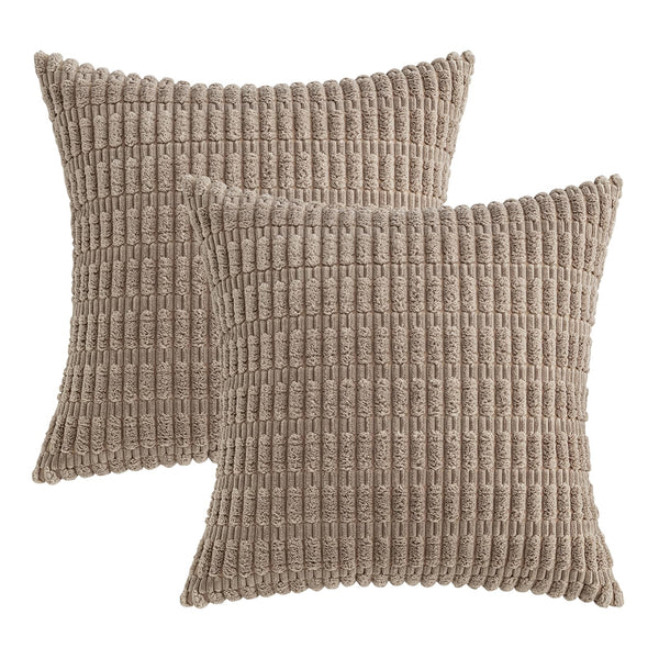 MIULEE Pack of 2 Corduroy Decorative Throw Pillow Covers 18x18 Inch Soft Boho Striped Pillow Covers Modern Farmhouse Christmas Home Decor for Sofa Living Room Couch Bed Cream White