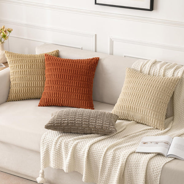 MIULEE Pack of 2 Corduroy Decorative Throw Pillow Covers 18x18 Inch Soft Boho Striped Pillow Covers Modern Farmhouse Christmas Home Decor for Sofa Living Room Couch Bed Cream White