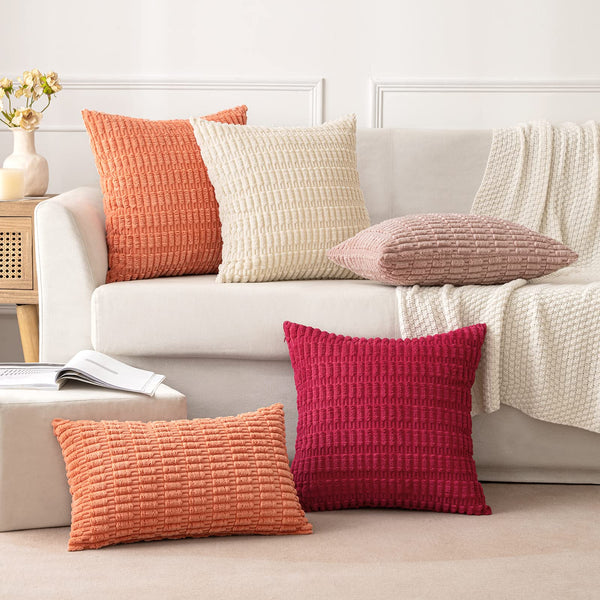 MIULEE Pack of 2 Corduroy Decorative Throw Pillow Covers 18x18 Inch Soft Boho Striped Pillow Covers Modern Farmhouse Christmas Home Decor for Sofa Living Room Couch Bed Cream White