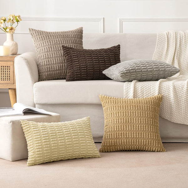 MIULEE Pack of 2 Corduroy Decorative Throw Pillow Covers 18x18 Inch Soft Boho Striped Pillow Covers Modern Farmhouse Christmas Home Decor for Sofa Living Room Couch Bed Cream White