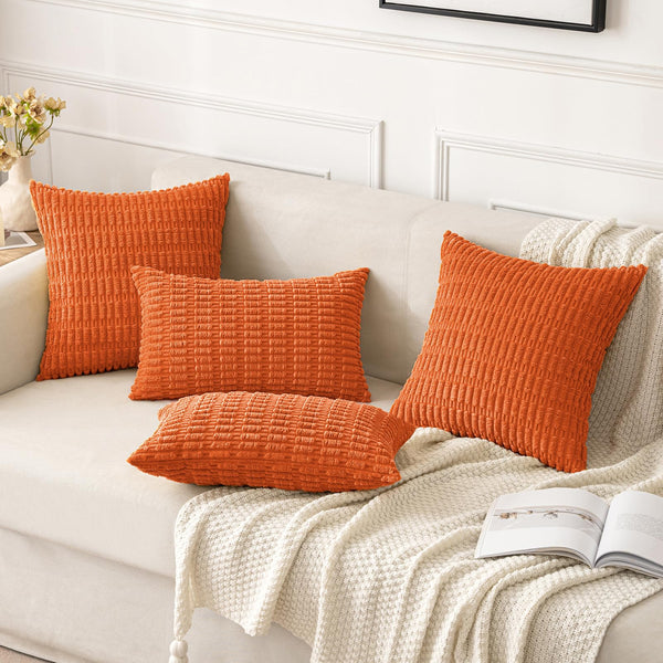 MIULEE Pack of 2 Corduroy Decorative Throw Pillow Covers 18x18 Inch Soft Boho Striped Pillow Covers Modern Farmhouse Christmas Home Decor for Sofa Living Room Couch Bed Cream White