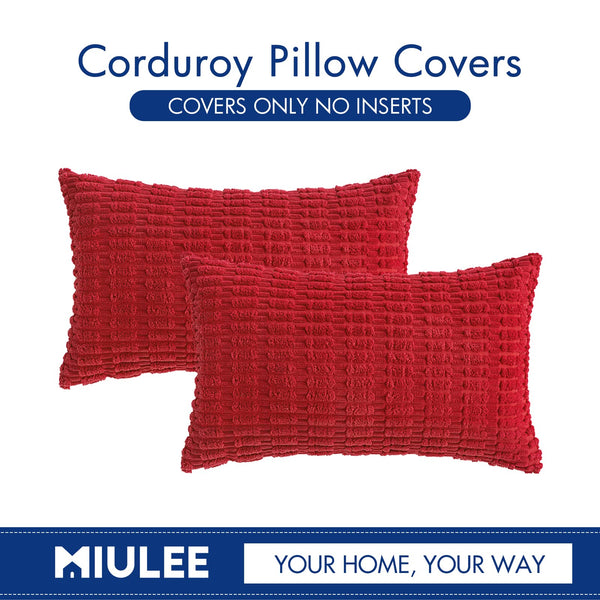 MIULEE Pack of 2 Corduroy Decorative Throw Pillow Covers 18x18 Inch Soft Boho Striped Pillow Covers Modern Farmhouse Christmas Home Decor for Sofa Living Room Couch Bed Cream White