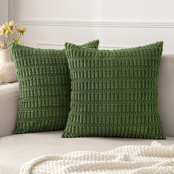MIULEE Pack of 2 Corduroy Decorative Throw Pillow Covers 18x18 Inch Soft Boho Striped Pillow Covers Modern Farmhouse Christmas Home Decor for Sofa Living Room Couch Bed Cream White