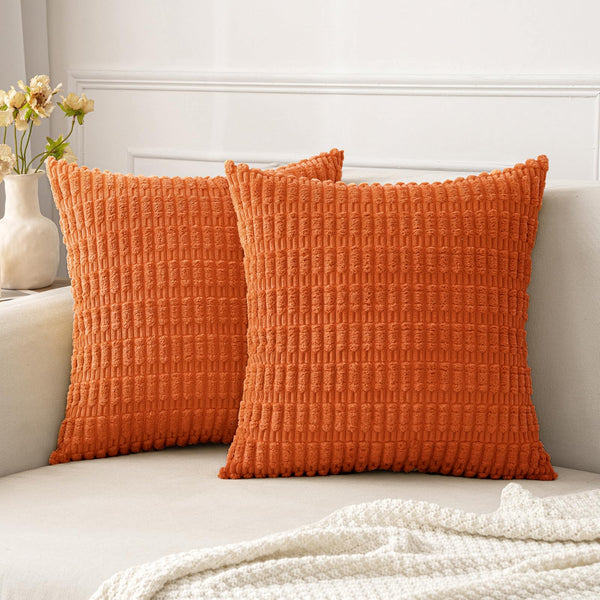 MIULEE Pack of 2 Corduroy Decorative Throw Pillow Covers 18x18 Inch Soft Boho Striped Pillow Covers Modern Farmhouse Christmas Home Decor for Sofa Living Room Couch Bed Cream White