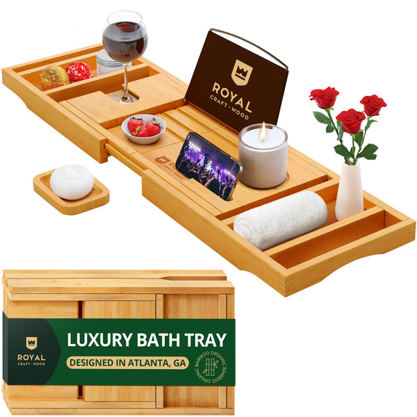 ROYAL CRAFT WOOD Premium Foldable Bathtub Tray - Expandable Bath Tray for Tub - Luxury Bathtub & Bathroom Accessories