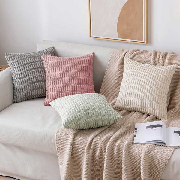MIULEE Pack of 2 Corduroy Decorative Throw Pillow Covers 18x18 Inch Soft Boho Striped Pillow Covers Modern Farmhouse Christmas Home Decor for Sofa Living Room Couch Bed Cream White