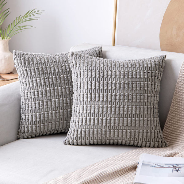 MIULEE Pack of 2 Corduroy Decorative Throw Pillow Covers 18x18 Inch Soft Boho Striped Pillow Covers Modern Farmhouse Christmas Home Decor for Sofa Living Room Couch Bed Cream White