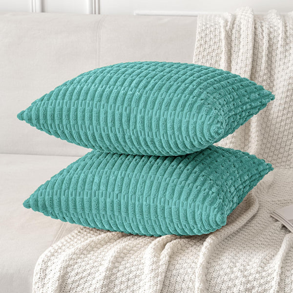 MIULEE Pack of 2 Corduroy Decorative Throw Pillow Covers 18x18 Inch Soft Boho Striped Pillow Covers Modern Farmhouse Christmas Home Decor for Sofa Living Room Couch Bed Cream White