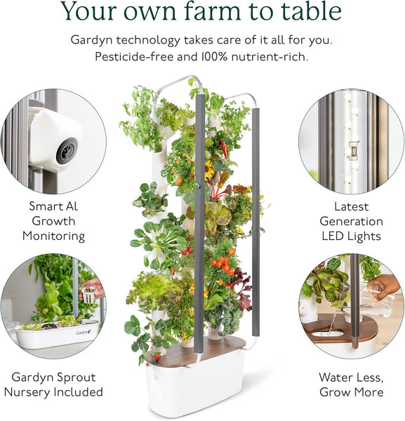 Gardyn 3.0 Bundle with Hydroponics Growing System Vertical Indoor Garden & Nursery (3.0 Gardyn Plus 30 Free Non-GMO Plants, LED Grow Lights, 30 Day Kelby Trial Membership & Nursery)