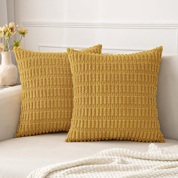 MIULEE Pack of 2 Corduroy Decorative Throw Pillow Covers 18x18 Inch Soft Boho Striped Pillow Covers Modern Farmhouse Christmas Home Decor for Sofa Living Room Couch Bed Cream White