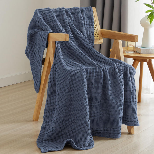 PHF 100% Cotton Waffle Weave Throw Blanket for Couch - Lightweight Washed Cotton Throw Blanket for Bed - 50"x60" Aesthetic Breathable Blanket for Room Decor & Office - Oatmeal