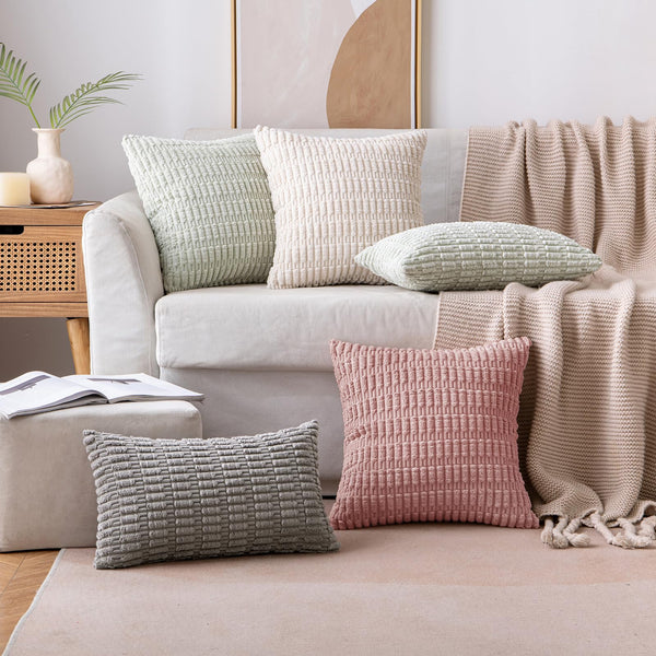 MIULEE Pack of 2 Corduroy Decorative Throw Pillow Covers 18x18 Inch Soft Boho Striped Pillow Covers Modern Farmhouse Christmas Home Decor for Sofa Living Room Couch Bed Cream White