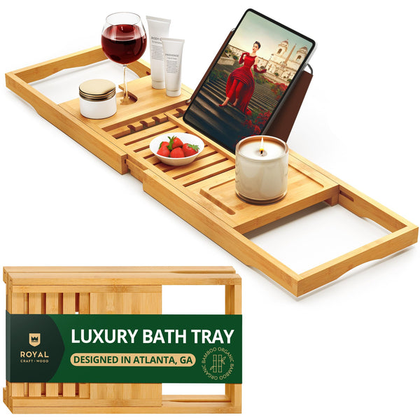 ROYAL CRAFT WOOD Premium Foldable Bathtub Tray - Expandable Bath Tray for Tub - Luxury Bathtub & Bathroom Accessories