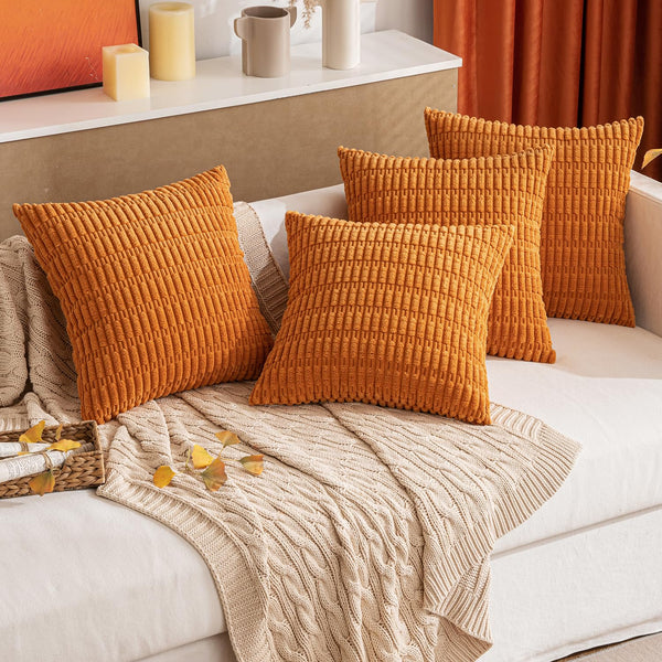 MIULEE Pack of 2 Corduroy Decorative Throw Pillow Covers 18x18 Inch Soft Boho Striped Pillow Covers Modern Farmhouse Christmas Home Decor for Sofa Living Room Couch Bed Cream White