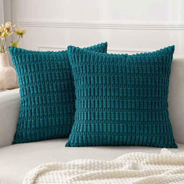 MIULEE Pack of 2 Corduroy Decorative Throw Pillow Covers 18x18 Inch Soft Boho Striped Pillow Covers Modern Farmhouse Christmas Home Decor for Sofa Living Room Couch Bed Cream White