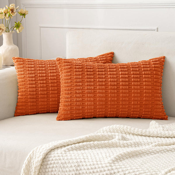 MIULEE Pack of 2 Corduroy Decorative Throw Pillow Covers 18x18 Inch Soft Boho Striped Pillow Covers Modern Farmhouse Christmas Home Decor for Sofa Living Room Couch Bed Cream White