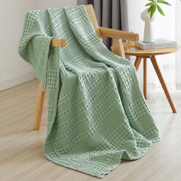 PHF 100% Cotton Waffle Weave Throw Blanket for Couch - Lightweight Washed Cotton Throw Blanket for Bed - 50"x60" Aesthetic Breathable Blanket for Room Decor & Office - Oatmeal