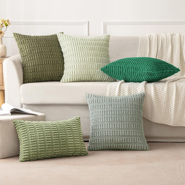 MIULEE Pack of 2 Corduroy Decorative Throw Pillow Covers 18x18 Inch Soft Boho Striped Pillow Covers Modern Farmhouse Christmas Home Decor for Sofa Living Room Couch Bed Cream White