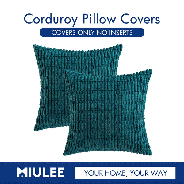 MIULEE Pack of 2 Corduroy Decorative Throw Pillow Covers 18x18 Inch Soft Boho Striped Pillow Covers Modern Farmhouse Christmas Home Decor for Sofa Living Room Couch Bed Cream White