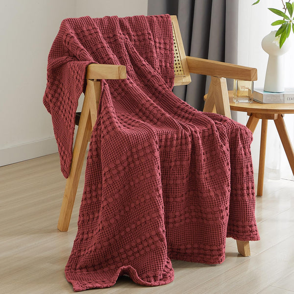 PHF 100% Cotton Waffle Weave Throw Blanket for Couch - Lightweight Washed Cotton Throw Blanket for Bed - 50"x60" Aesthetic Breathable Blanket for Room Decor & Office - Oatmeal