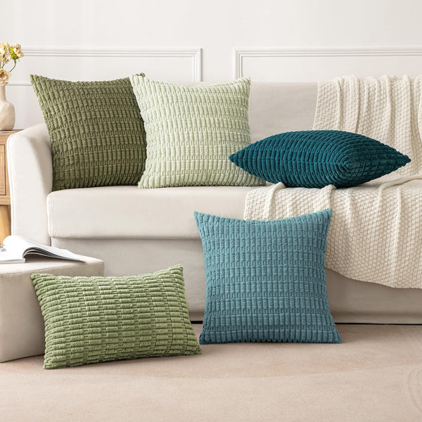 MIULEE Pack of 2 Corduroy Decorative Throw Pillow Covers 18x18 Inch Soft Boho Striped Pillow Covers Modern Farmhouse Christmas Home Decor for Sofa Living Room Couch Bed Cream White