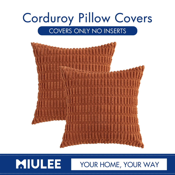 MIULEE Pack of 2 Corduroy Decorative Throw Pillow Covers 18x18 Inch Soft Boho Striped Pillow Covers Modern Farmhouse Christmas Home Decor for Sofa Living Room Couch Bed Cream White