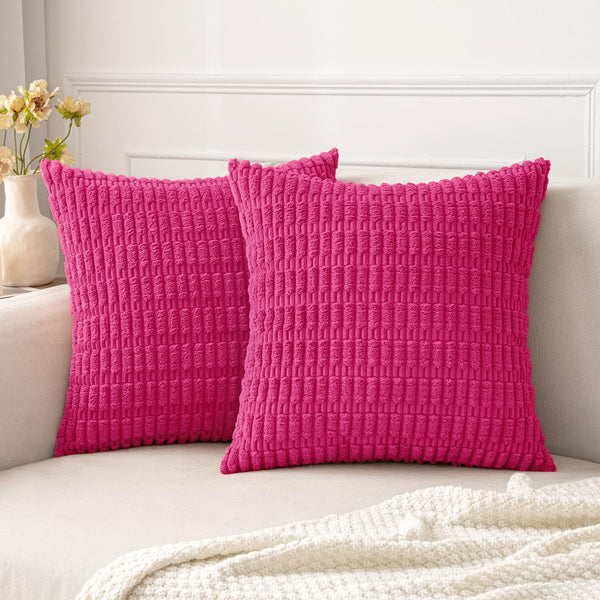 MIULEE Pack of 2 Corduroy Decorative Throw Pillow Covers 18x18 Inch Soft Boho Striped Pillow Covers Modern Farmhouse Christmas Home Decor for Sofa Living Room Couch Bed Cream White