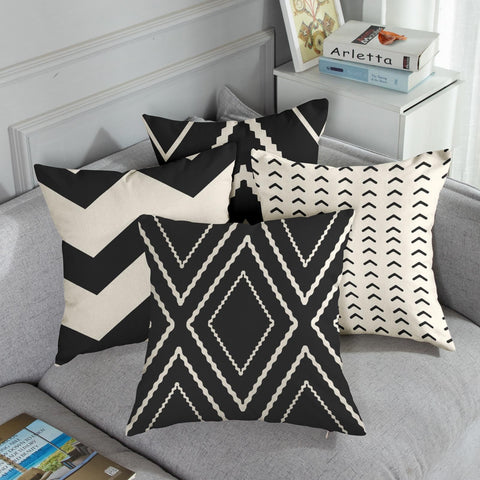 Sanwarm Throw Pillow Covers Home Decor Set of 4 Geometric Vintage Retro Tribal Boho Abstract Black White Modern Pillow Cases Decorative 18 x 18 Inches Outdoor Cushion Couch Sofa Pillowcases