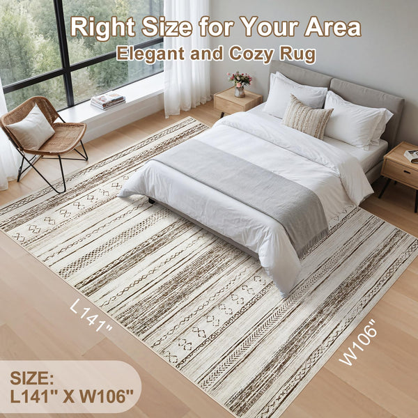 Area Rug Living Room Rugs - 5x7 Washable Large Soft Neutral Boho Moroccan Bohemian Farmhouse Rug Indoor Floor Carpet for Bedroom Under Dining Table Home Office Decor - Cream Brown