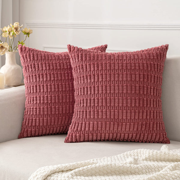 MIULEE Pack of 2 Corduroy Decorative Throw Pillow Covers 18x18 Inch Soft Boho Striped Pillow Covers Modern Farmhouse Christmas Home Decor for Sofa Living Room Couch Bed Cream White