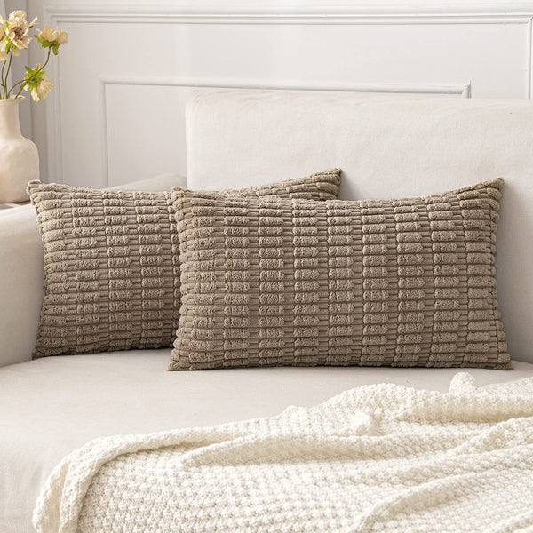 MIULEE Pack of 2 Corduroy Decorative Throw Pillow Covers 18x18 Inch Soft Boho Striped Pillow Covers Modern Farmhouse Christmas Home Decor for Sofa Living Room Couch Bed Cream White