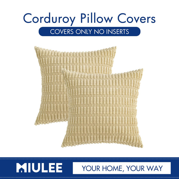 MIULEE Pack of 2 Corduroy Decorative Throw Pillow Covers 18x18 Inch Soft Boho Striped Pillow Covers Modern Farmhouse Christmas Home Decor for Sofa Living Room Couch Bed Cream White