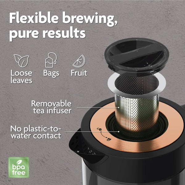 Vianté Electric Kettle With Tea Infuser For Loose Leaf Tea. Hot Tea Maker With Temperature Control And Automatic Shut Off. Tea Kettle With Brewing Programs. 1.5 Liters Capacity