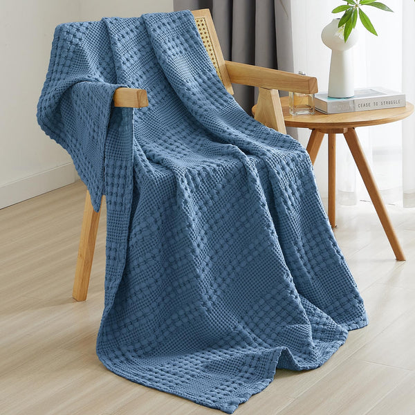 PHF 100% Cotton Waffle Weave Throw Blanket for Couch - Lightweight Washed Cotton Throw Blanket for Bed - 50"x60" Aesthetic Breathable Blanket for Room Decor & Office - Oatmeal