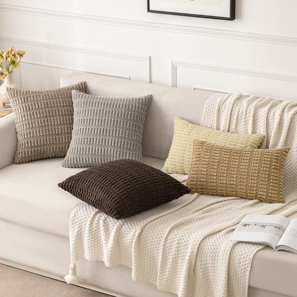 MIULEE Pack of 2 Corduroy Decorative Throw Pillow Covers 18x18 Inch Soft Boho Striped Pillow Covers Modern Farmhouse Christmas Home Decor for Sofa Living Room Couch Bed Cream White