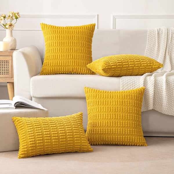 MIULEE Pack of 2 Corduroy Decorative Throw Pillow Covers 18x18 Inch Soft Boho Striped Pillow Covers Modern Farmhouse Christmas Home Decor for Sofa Living Room Couch Bed Cream White