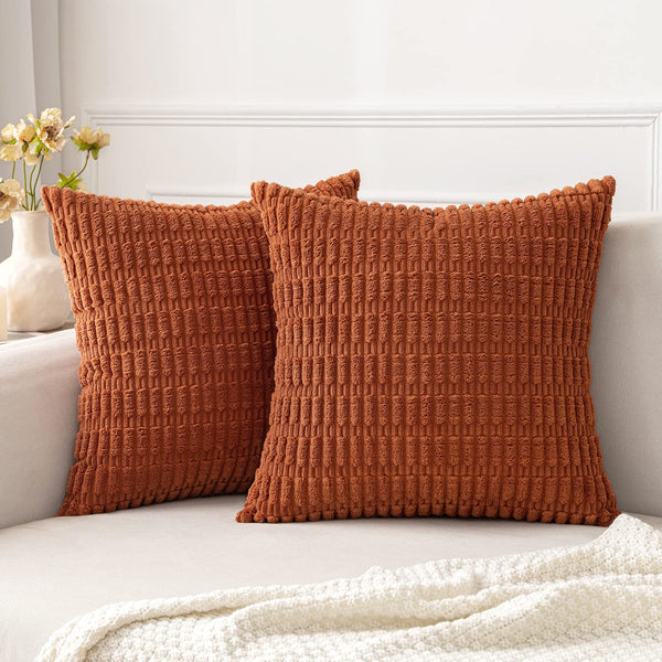 MIULEE Pack of 2 Corduroy Decorative Throw Pillow Covers 18x18 Inch Soft Boho Striped Pillow Covers Modern Farmhouse Christmas Home Decor for Sofa Living Room Couch Bed Cream White