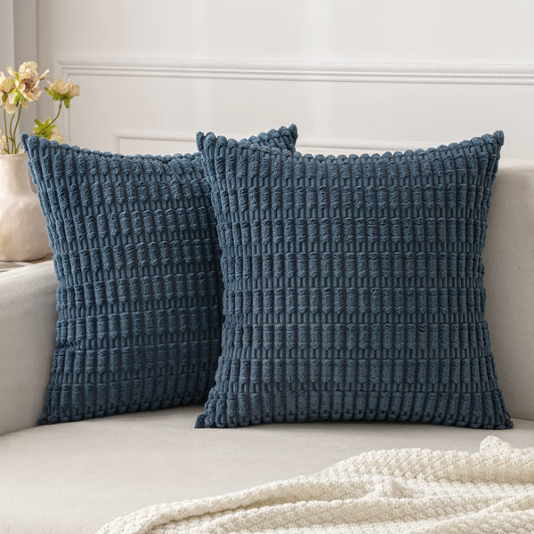MIULEE Pack of 2 Corduroy Decorative Throw Pillow Covers 18x18 Inch Soft Boho Striped Pillow Covers Modern Farmhouse Christmas Home Decor for Sofa Living Room Couch Bed Cream White