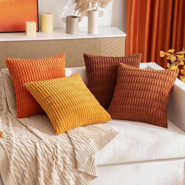 MIULEE Pack of 2 Corduroy Decorative Throw Pillow Covers 18x18 Inch Soft Boho Striped Pillow Covers Modern Farmhouse Christmas Home Decor for Sofa Living Room Couch Bed Cream White