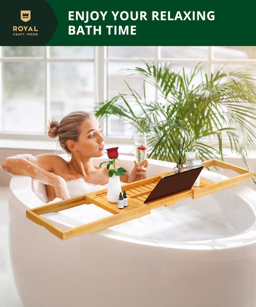 ROYAL CRAFT WOOD Premium Foldable Bathtub Tray - Expandable Bath Tray for Tub - Luxury Bathtub & Bathroom Accessories