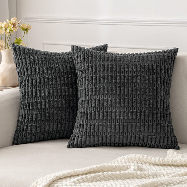 MIULEE Pack of 2 Corduroy Decorative Throw Pillow Covers 18x18 Inch Soft Boho Striped Pillow Covers Modern Farmhouse Christmas Home Decor for Sofa Living Room Couch Bed Cream White