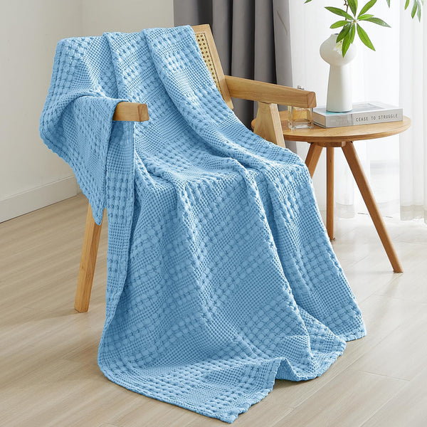 PHF 100% Cotton Waffle Weave Throw Blanket for Couch - Lightweight Washed Cotton Throw Blanket for Bed - 50"x60" Aesthetic Breathable Blanket for Room Decor & Office - Oatmeal