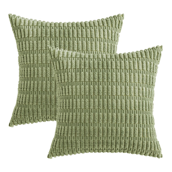 MIULEE Pack of 2 Corduroy Decorative Throw Pillow Covers 18x18 Inch Soft Boho Striped Pillow Covers Modern Farmhouse Christmas Home Decor for Sofa Living Room Couch Bed Cream White