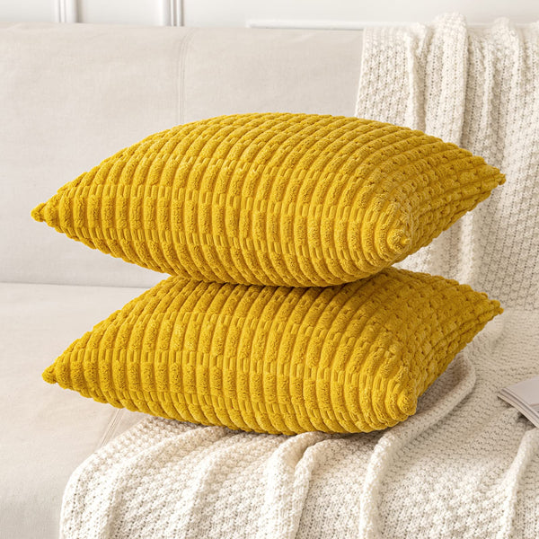 MIULEE Pack of 2 Corduroy Decorative Throw Pillow Covers 18x18 Inch Soft Boho Striped Pillow Covers Modern Farmhouse Christmas Home Decor for Sofa Living Room Couch Bed Cream White
