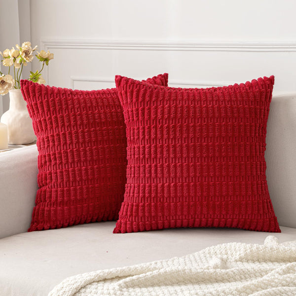 MIULEE Pack of 2 Corduroy Decorative Throw Pillow Covers 18x18 Inch Soft Boho Striped Pillow Covers Modern Farmhouse Christmas Home Decor for Sofa Living Room Couch Bed Cream White