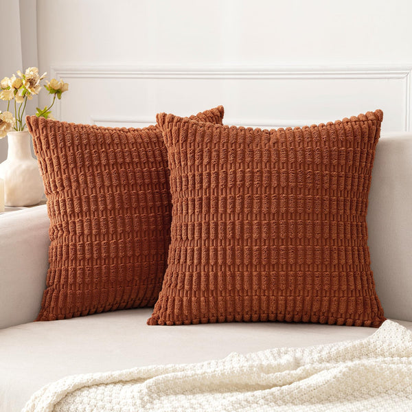 MIULEE Pack of 2 Corduroy Decorative Throw Pillow Covers 18x18 Inch Soft Boho Striped Pillow Covers Modern Farmhouse Christmas Home Decor for Sofa Living Room Couch Bed Cream White