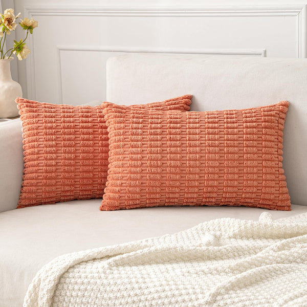 MIULEE Pack of 2 Corduroy Decorative Throw Pillow Covers 18x18 Inch Soft Boho Striped Pillow Covers Modern Farmhouse Christmas Home Decor for Sofa Living Room Couch Bed Cream White